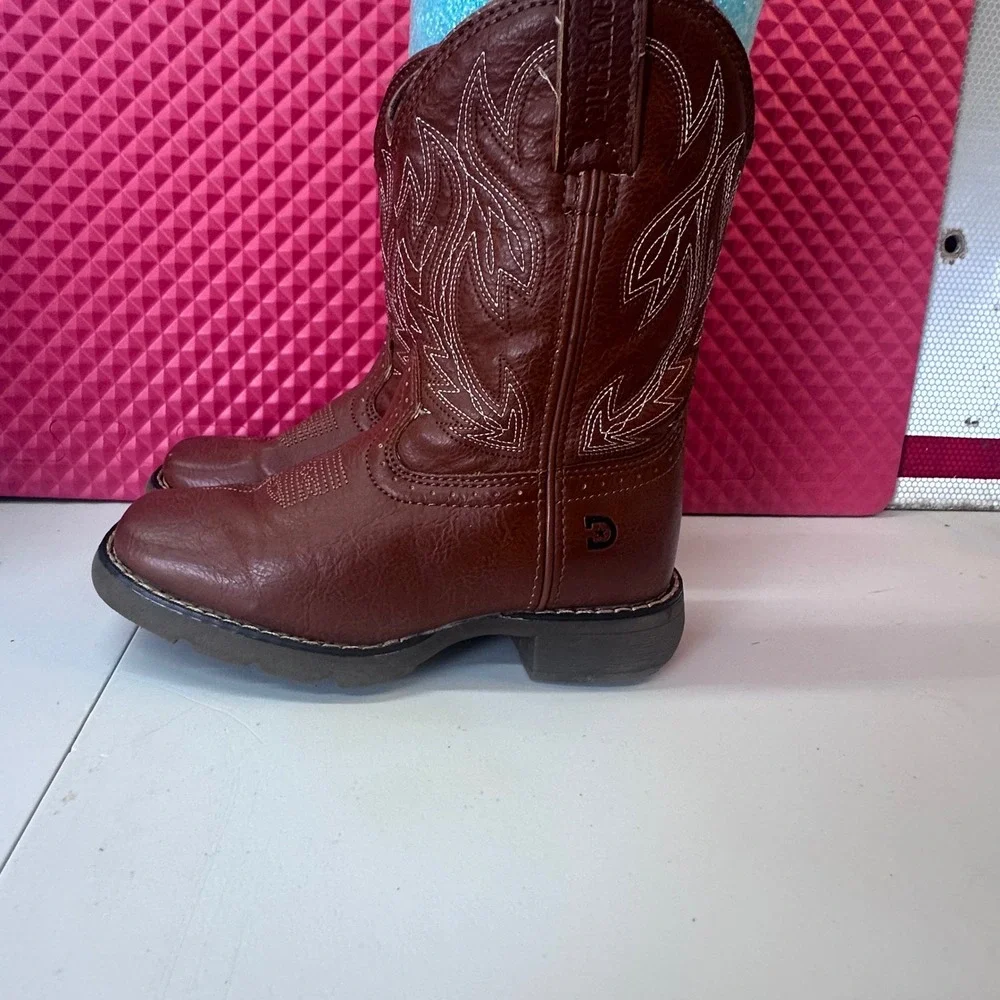 Durango Lil Durango Kids Brown Western Cowboy Boots Square Toe Pull On Scuffed